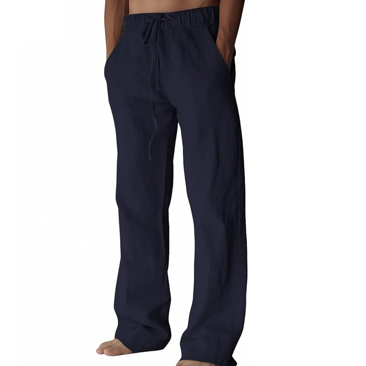 Men's Cotton Linen Pants ✨ Lightweight Wide Leg Casual Beach Pants with Elastic Waist & Pockets