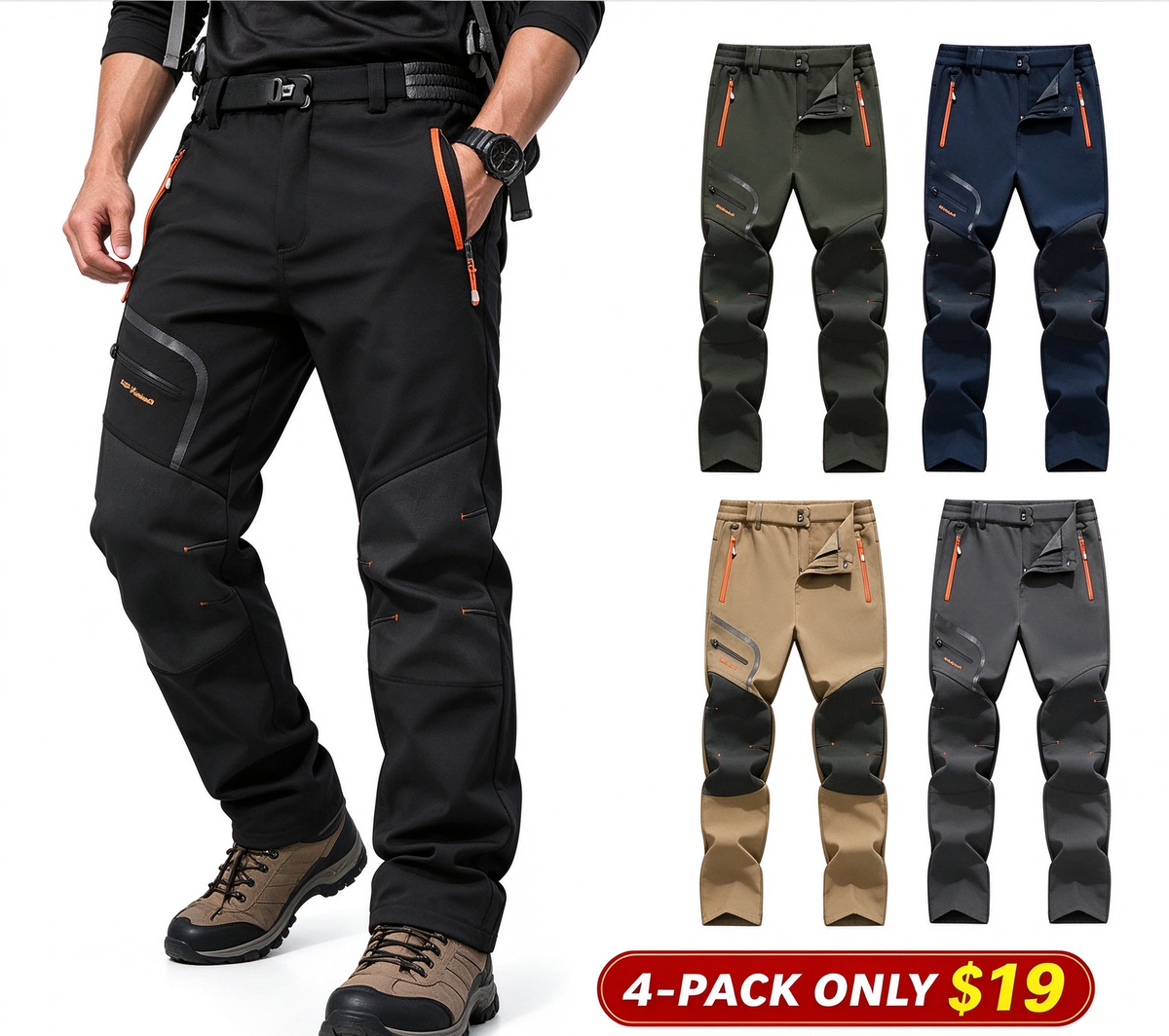 Plain Fleece-Insulated Thermal Pants - Waterproof Softshell, Below the Ankle, Heat Reflective, Zip Pockets