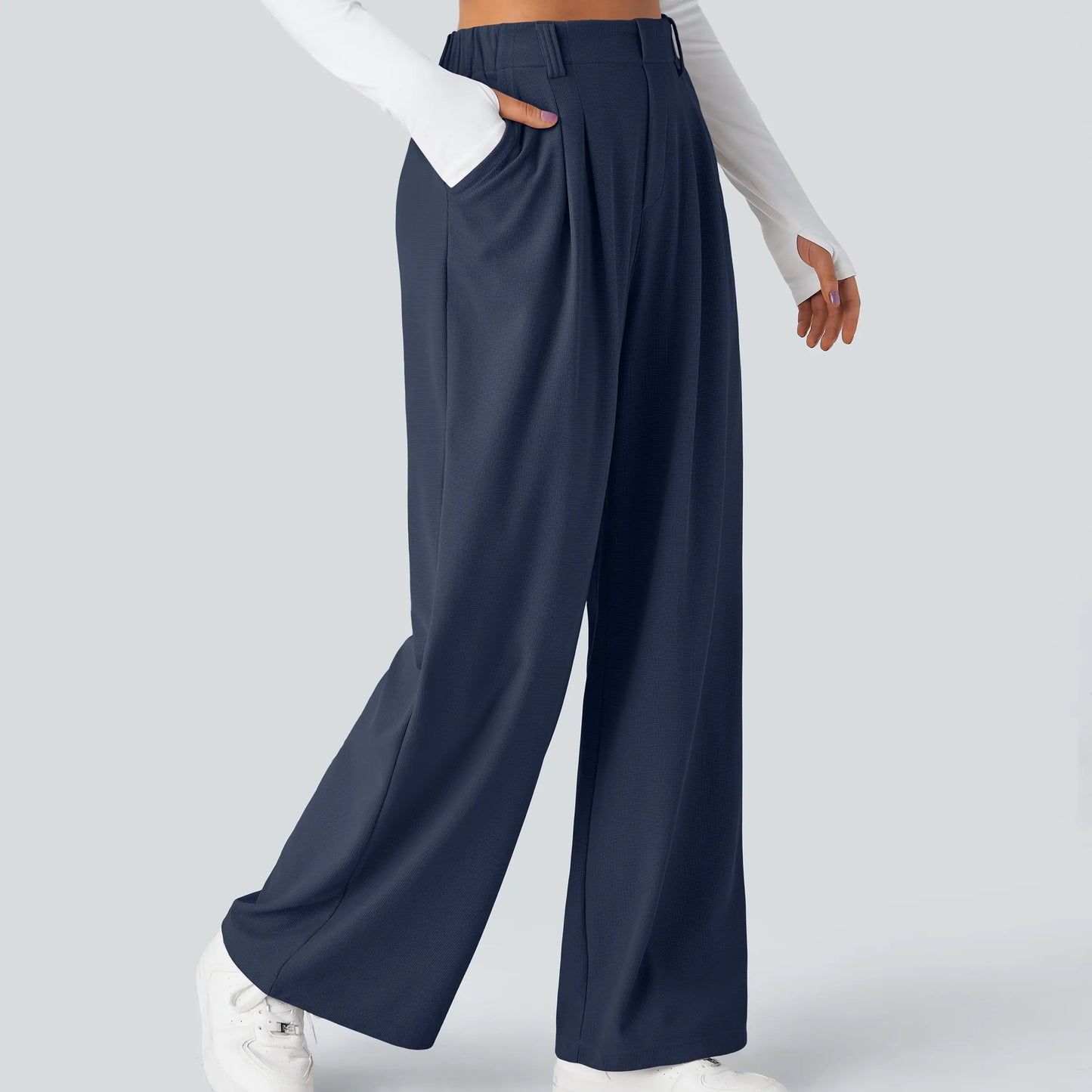 High Waisted Pocket Wide Leg Waffle Work Pants