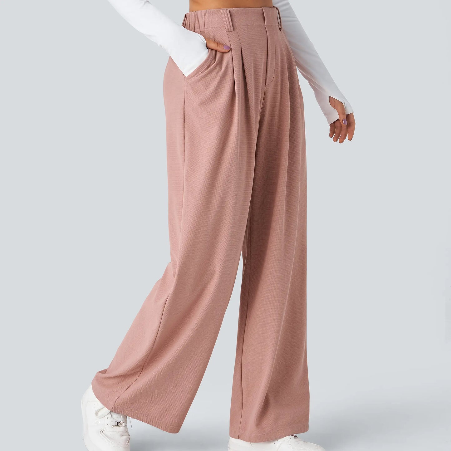 High Waisted Pocket Wide Leg Waffle Work Pants