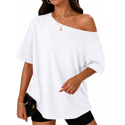 Women's Off-Shoulder Oversized Tee ✨ Casual Loose Fit Spring & Summer Top