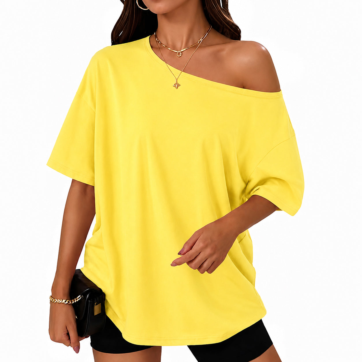 Women's Off-Shoulder Oversized Tee ✨ Casual Loose Fit Spring & Summer Top