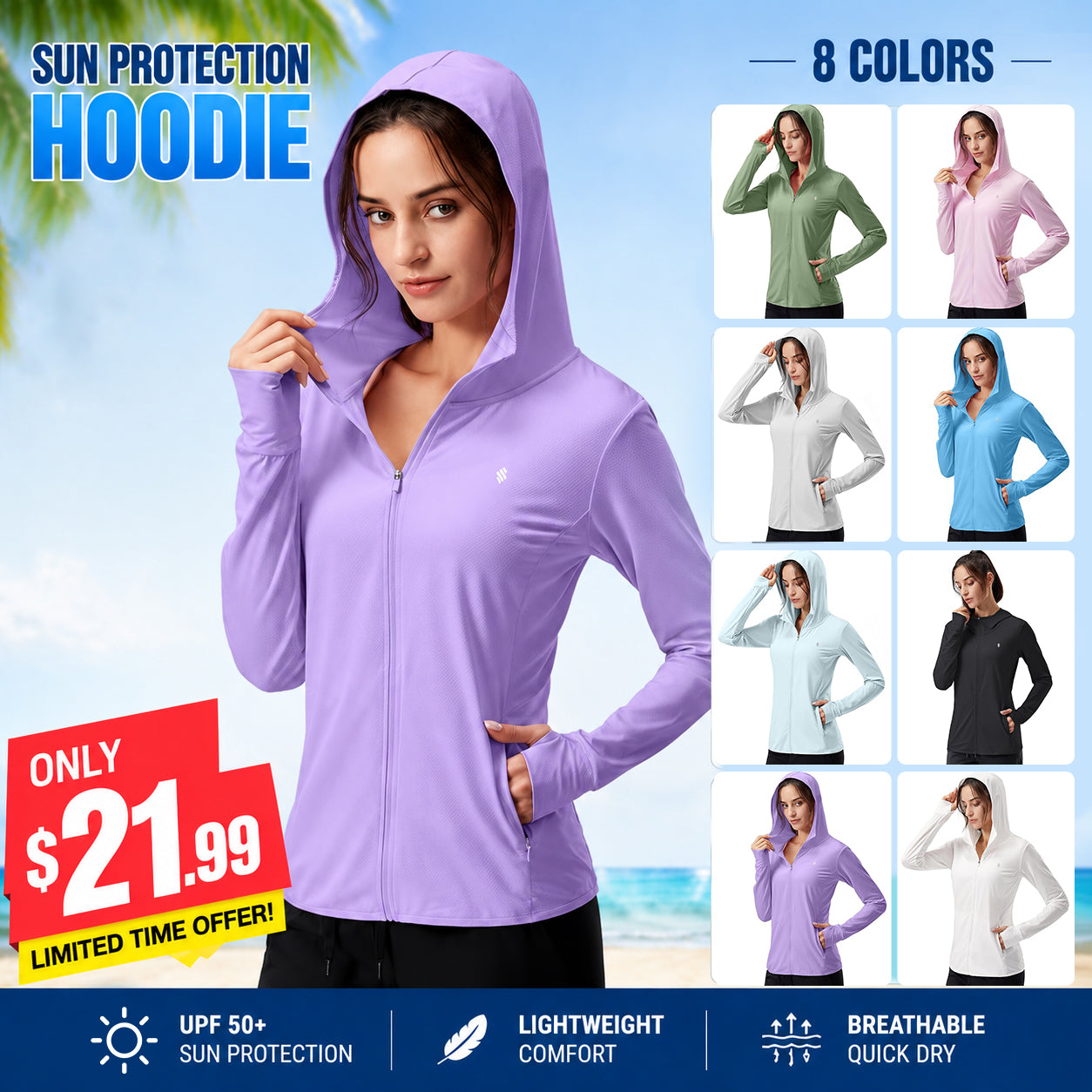 Women's UPF 50+ Sun Protection Hoodie ✨ Lightweight Breathable Long Sleeve Outdoor Jacket