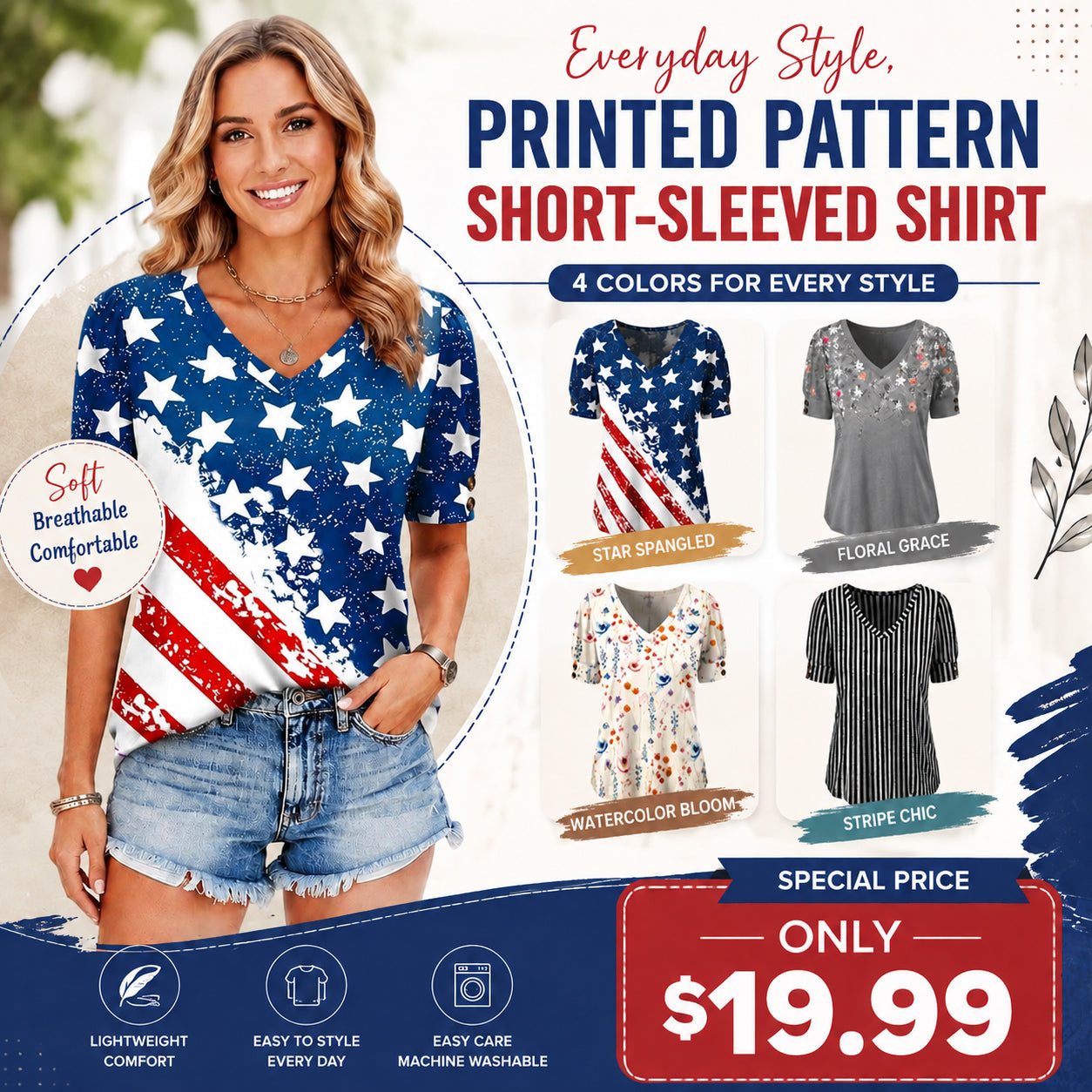 Women's V-Neck Button Blouse ✨ Short Sleeve Dressy Casual Summer Top
