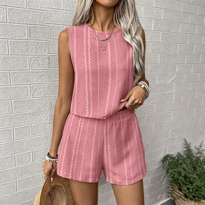 🌸 Trending Striped Two Piece Set ✿ Women's Crop Tank Top & Shorts Matching Outfit ✿ Sleeveless Summer Casual Vacation Co-Ord Set