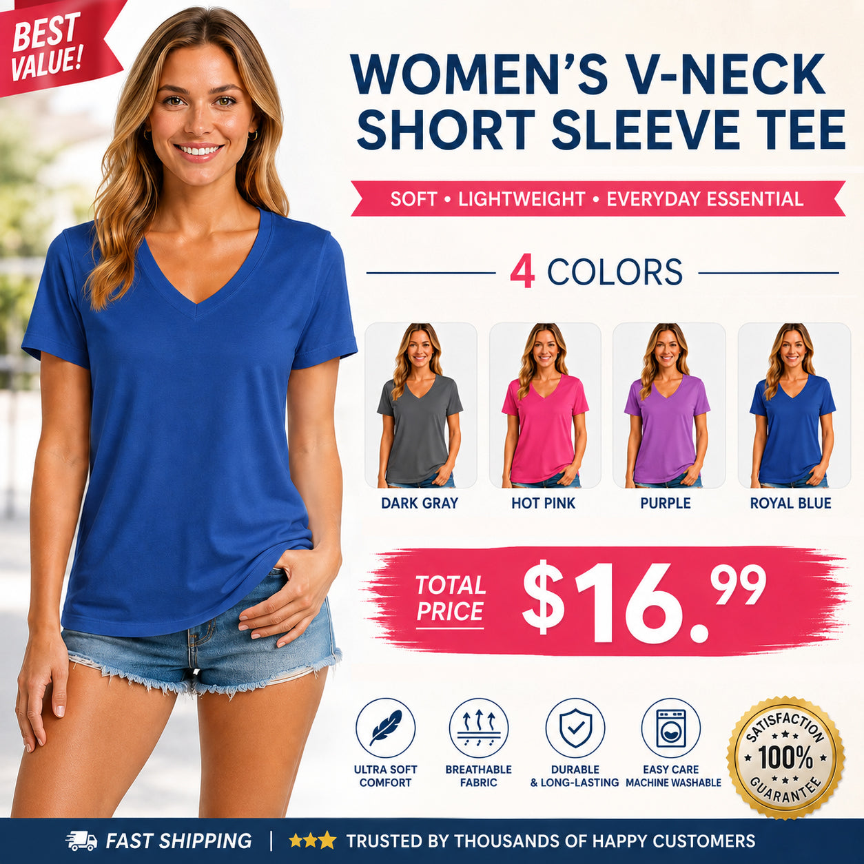 Women's V-Neck Athletic Shirt ✨ Quick-Dry Moisture Wicking UV Protection Workout Top