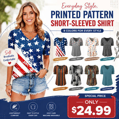 Women's V-Neck Button Blouse ✨ Short Sleeve Dressy Casual Summer Top