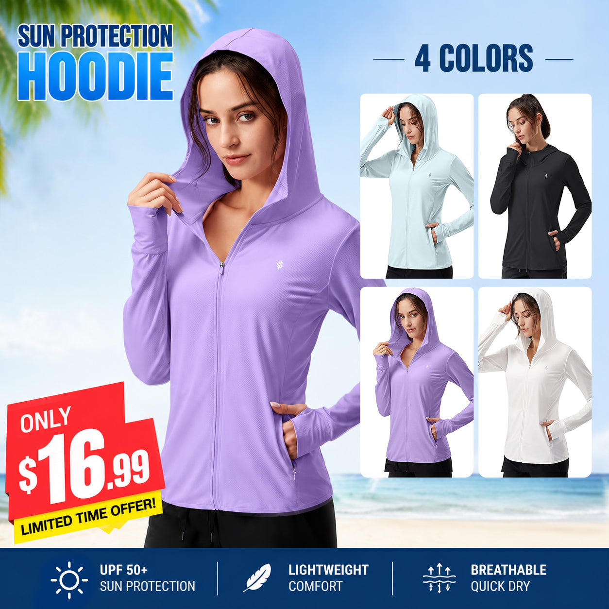 Women's UPF 50+ Sun Protection Hoodie ✨ Lightweight Breathable Long Sleeve Outdoor Jacket