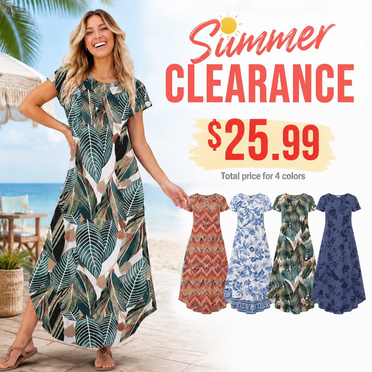 Women's Summer Maxi Dress ✨ Cap Sleeve Crewneck Casual Dress with Pockets | Flattering Fit, Wrinkle Resistant & Beach Ready