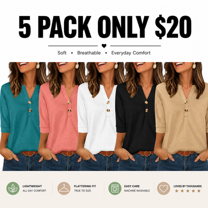 Women's 3/4 Sleeve Henley Top ✨ Casual Summer Blouse for Everyday Style