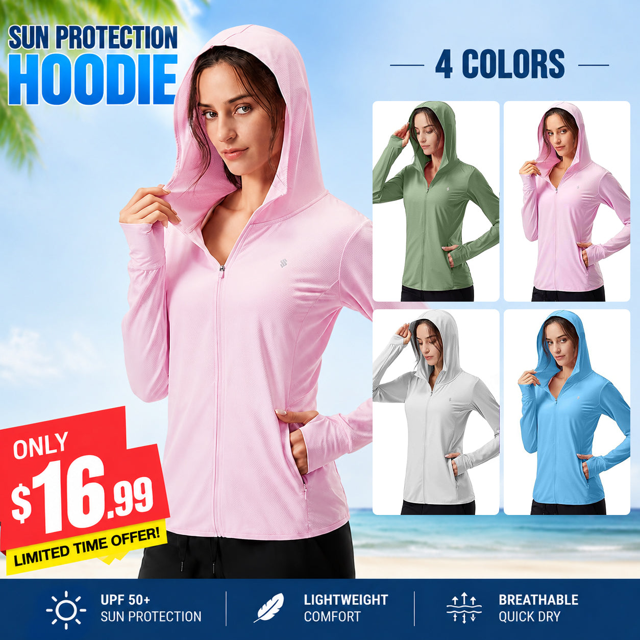 Women's UPF 50+ Sun Protection Hoodie ✨ Lightweight Breathable Long Sleeve Outdoor Jacket