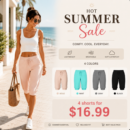 Women's Drawstring Capri Pants ✨ Relaxed Fit Casual Comfort with Pockets