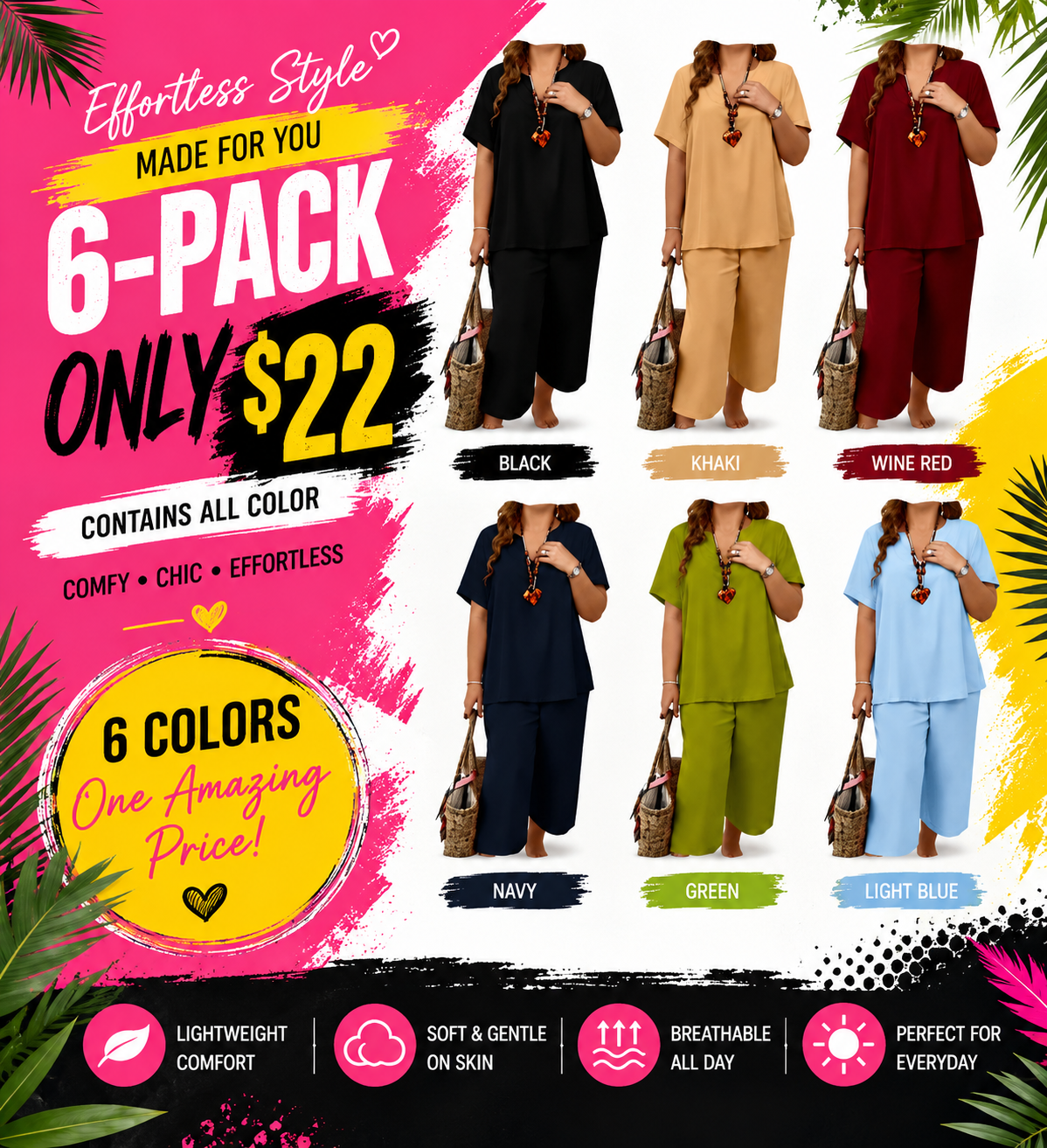 Women's Relaxed 2PC Outfit – Easy Fit Top & Flowy Pants