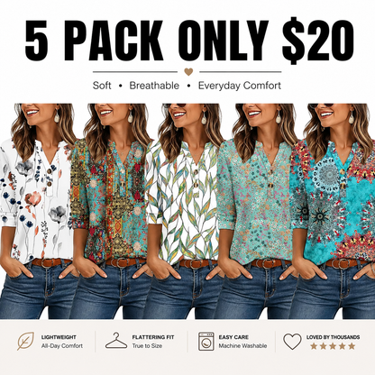 Women's 3/4 Sleeve Henley Top ✨ Casual Summer Blouse for Everyday Style