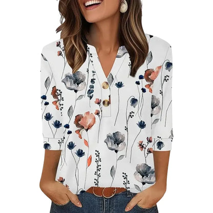 Women's 3/4 Sleeve Henley Top ✨ Casual Summer Blouse for Everyday Style