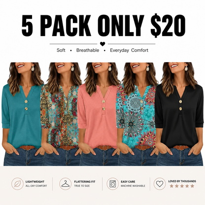 Women's 3/4 Sleeve Henley Top ✨ Casual Summer Blouse for Everyday Style