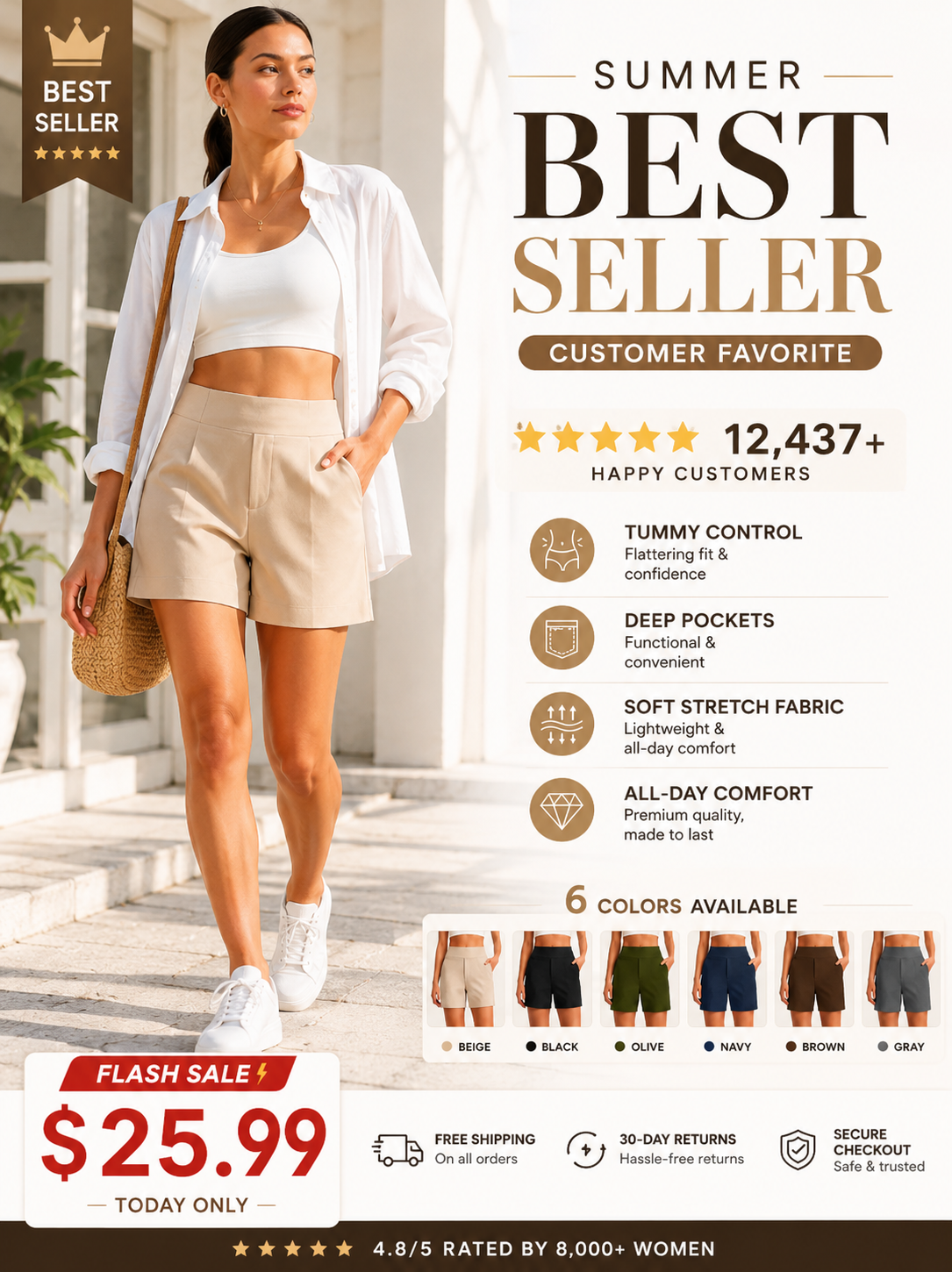 Women's High Waisted Athletic Shorts ✨ Running Yoga Workout Shorts with Pockets Casual Summer Activewear