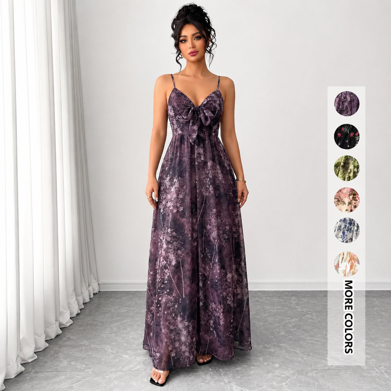 Women's Floral Spaghetti Strap Maxi Dress 🌸 Boho A-Line Summer Dress for Beach Vacation