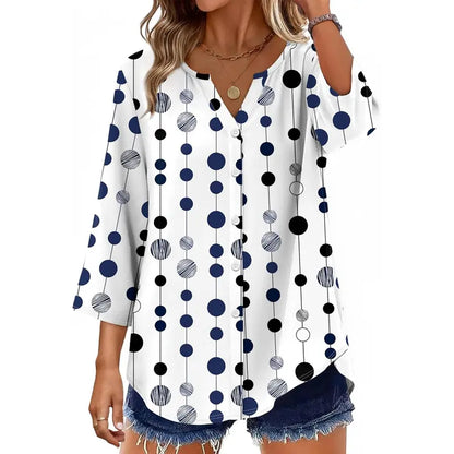 Women's V-Neck Button-Down Blouse ✨ 3/4 Sleeve Loose Fit Business Casual Top