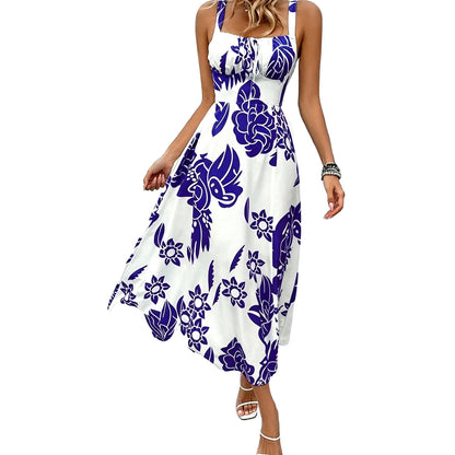 🌸  Trending Floral Maxi Dress ✿ Women's Wide Strap Backless Ruched Sleeveless Summer Dress ✿ Elegant Vacation Casual Long Dress