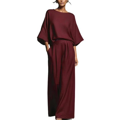 Women's Linen 2-Piece Set ✨ Elegant Bell Sleeve Top & Casual Summer Outfit