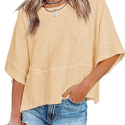 Women's Batwing Sleeve Top ✨ Loose Fit 3/4 Sleeve Flowy Boho Casual Tee