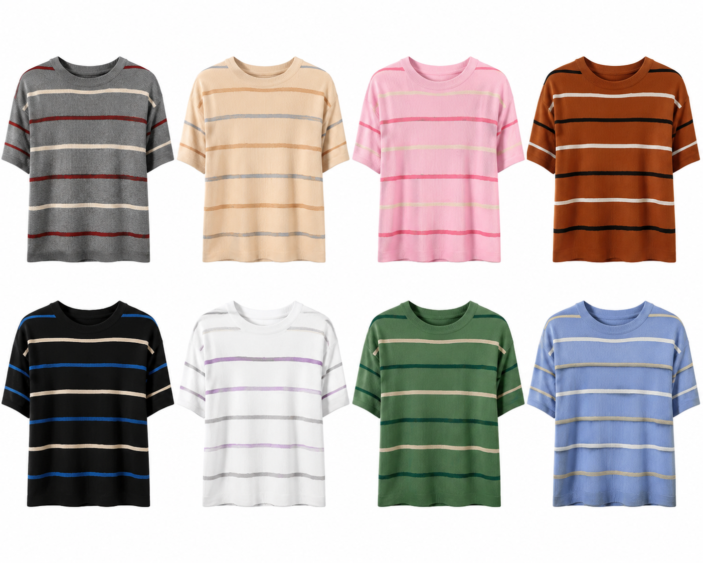Women's Striped Knit Sweater Top ✨ Soft Fabric Crewneck Short Sleeve Flattering Fit Blouse