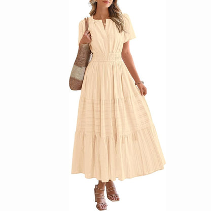 Women's Summer Boho Midi Maxi Dress 🌸 Lightweight V Neck Elastic Waist with Pockets | Casual Beach Dress