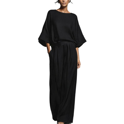 Women's Linen 2-Piece Set ✨ Elegant Bell Sleeve Top & Casual Summer Outfit