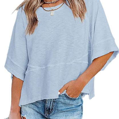 Women's Batwing Sleeve Top ✨ Loose Fit 3/4 Sleeve Flowy Boho Casual Tee
