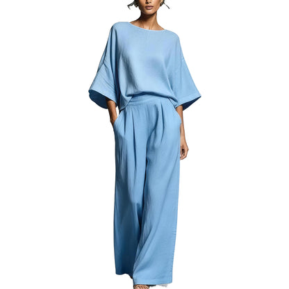Women's Linen 2-Piece Set ✨ Elegant Bell Sleeve Top & Casual Summer Outfit