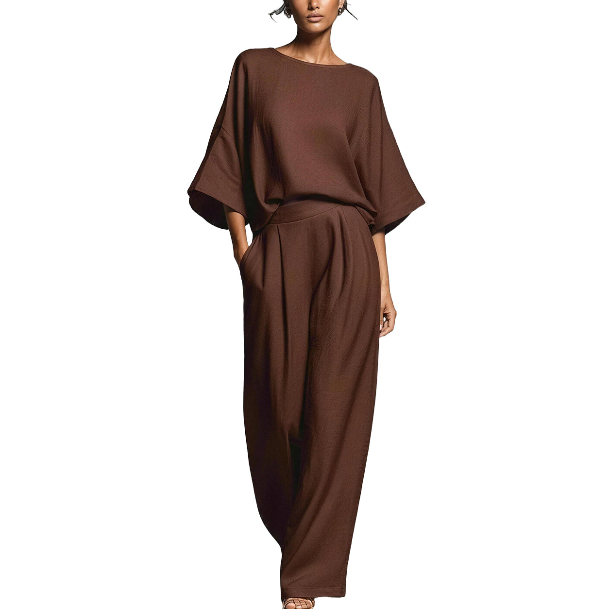Women's Linen 2-Piece Set ✨ Elegant Bell Sleeve Top & Casual Summer Outfit