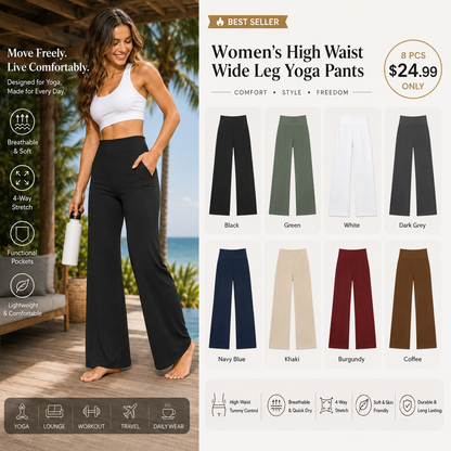 🌟 Chic Women's High Waist Wide Leg Pants 👖 Soft Stretch Yoga Pants with Pockets 💼 Curvy Plus Size | Perfect for Work, Travel & Daily Wear ✨