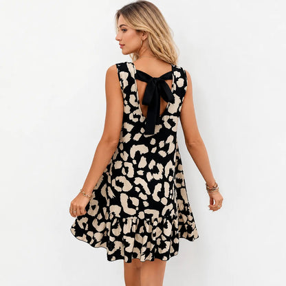 Women's Leopard Print Tank Dress 🐆 Sleeveless Ruffle Hem Summer Beach Dress