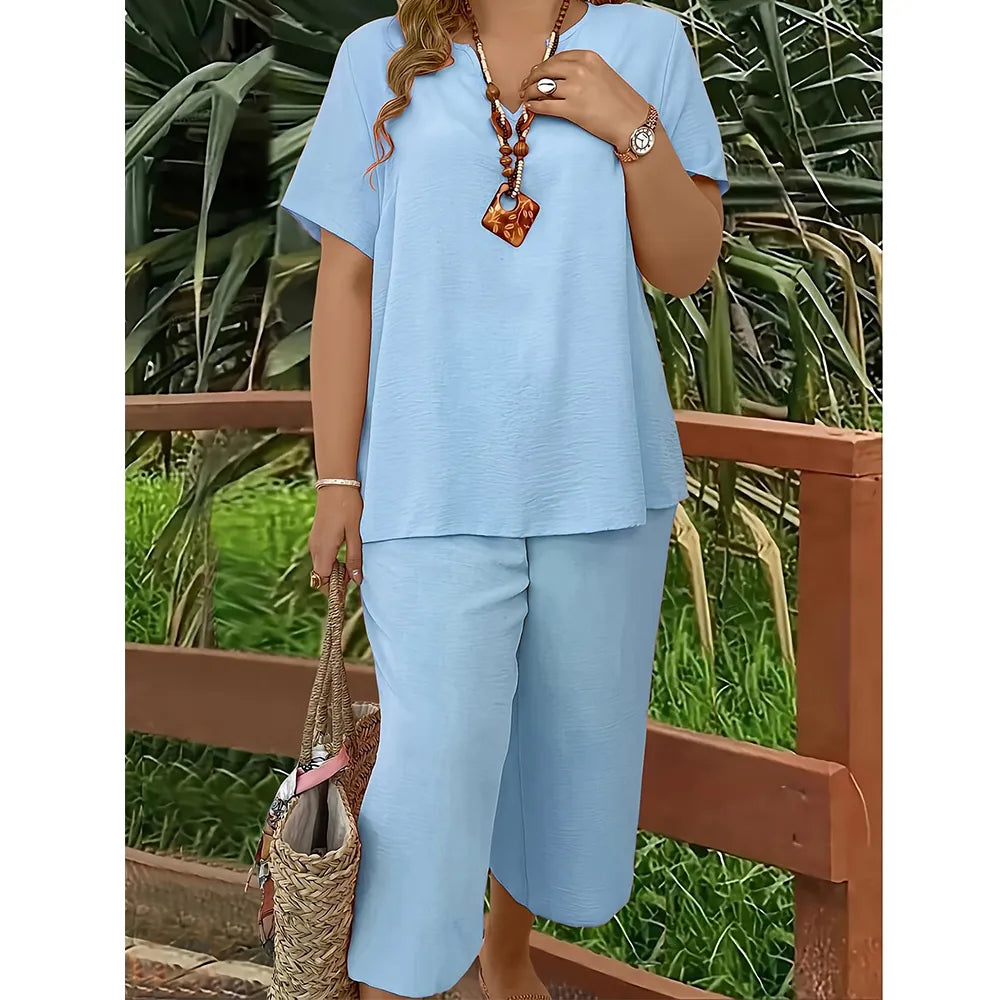 Women's Relaxed 2PC Outfit – Easy Fit Top & Flowy Pants