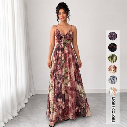 Women's Floral Spaghetti Strap Maxi Dress 🌸 Boho A-Line Summer Dress for Beach Vacation