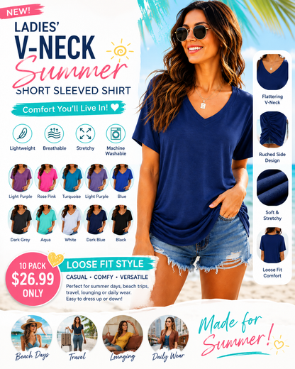 💕Hot Group Pick｜Classic Short Sleeve V-Neck Top | Soft Touch Comfort