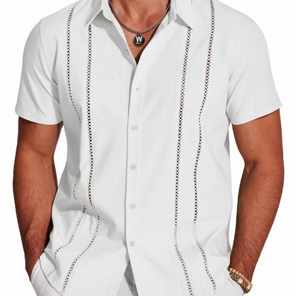 Men's Cuban Guayabera Shirt, Short Sleeve Linen Blend Button Down Summer Shirt, Lightweight Breathable Casual Beach