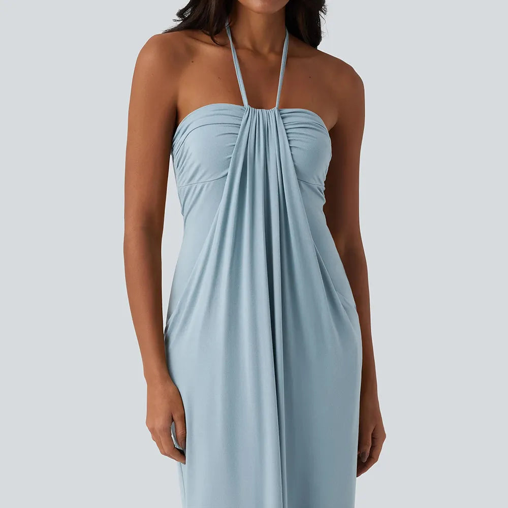 Women's Halter Tie-Back Maxi Dress 🌸 Flowy Summer Dress with Pockets