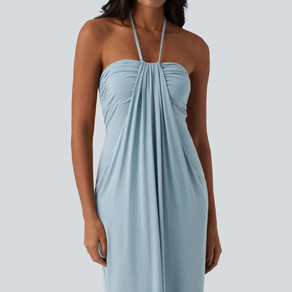 Women's Halter Tie-Back Maxi Dress 🌸 Flowy Summer Dress with Pockets