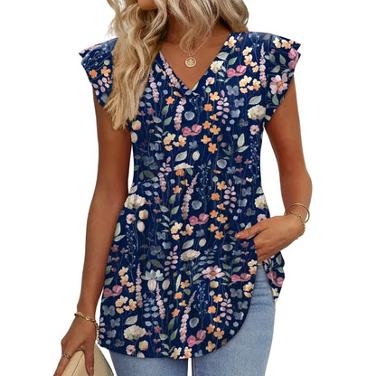 Women's Summer Babydoll Top 🌸 V-Neck Ruffle Sleeve Dressy Casual Blouse