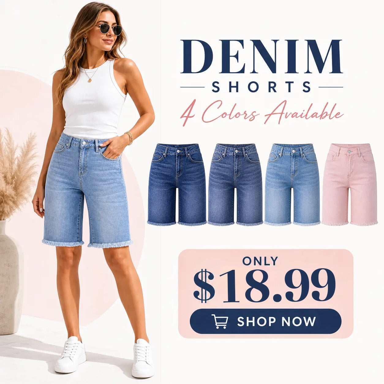 Jean Bermuda Shorts for Women Trendy Mid Rise Raw Hem Knee Length Stretchy Denim Long Shorts