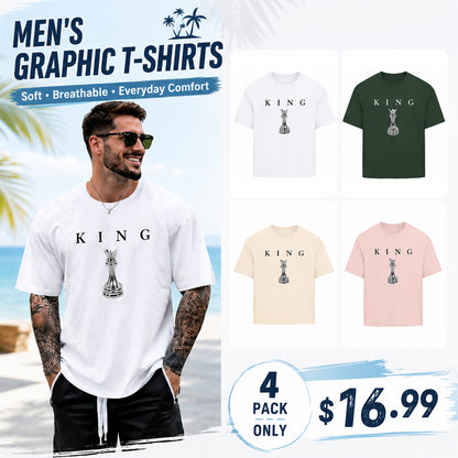 Men's King Chess Graphic T-Shirt ♟️ Urban Streetwear Printed Tee Casual Short Sleeve Shirt
