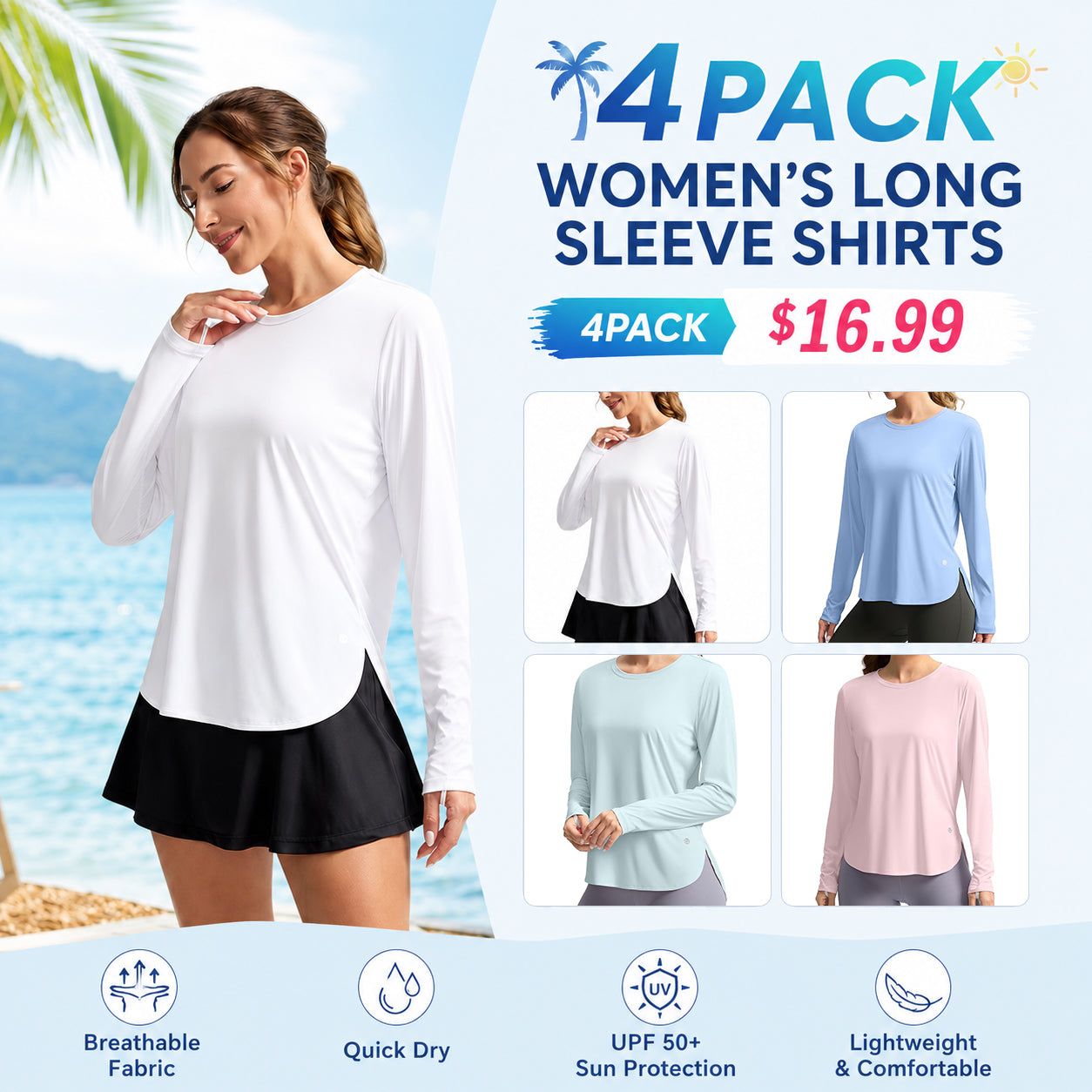 Women's UPF 50+ Sun Shirt ✨ Lightweight Quick-Dry Long Sleeve UV Protection Top