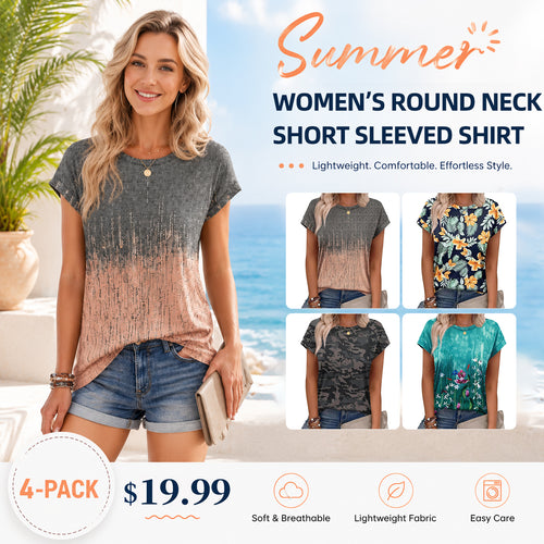 Women’s Summer Tops Short Sleeve Crew Neck Tunic Blouses, Cute Trendy Casual Shirts