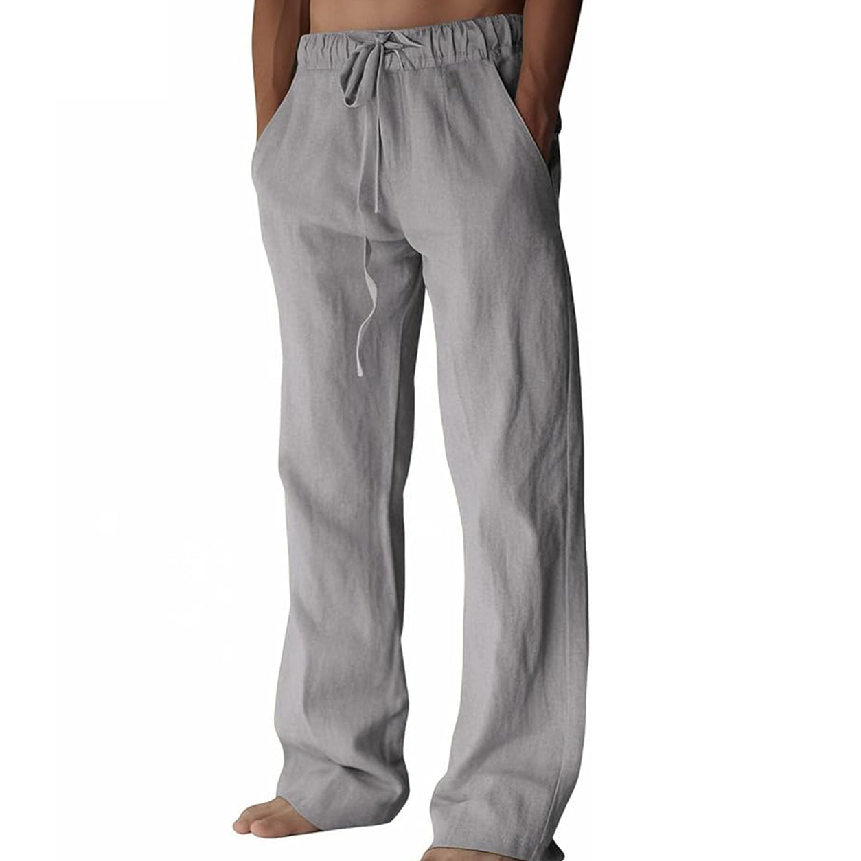 Men's Cotton Linen Pants ✨ Lightweight Wide Leg Casual Beach Pants with Elastic Waist & Pockets