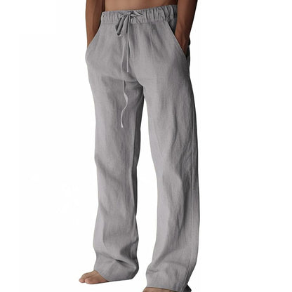 Men's Cotton Linen Pants ✨ Lightweight Wide Leg Casual Beach Pants with Elastic Waist & Pockets