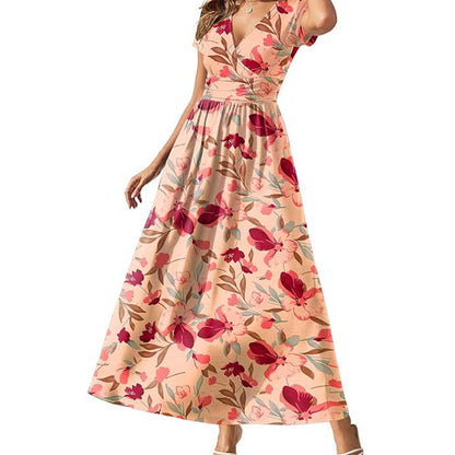 Women's Wrap Maxi Dress ✨ Short Sleeve Flowy Dress with Pockets & Flattering Fit