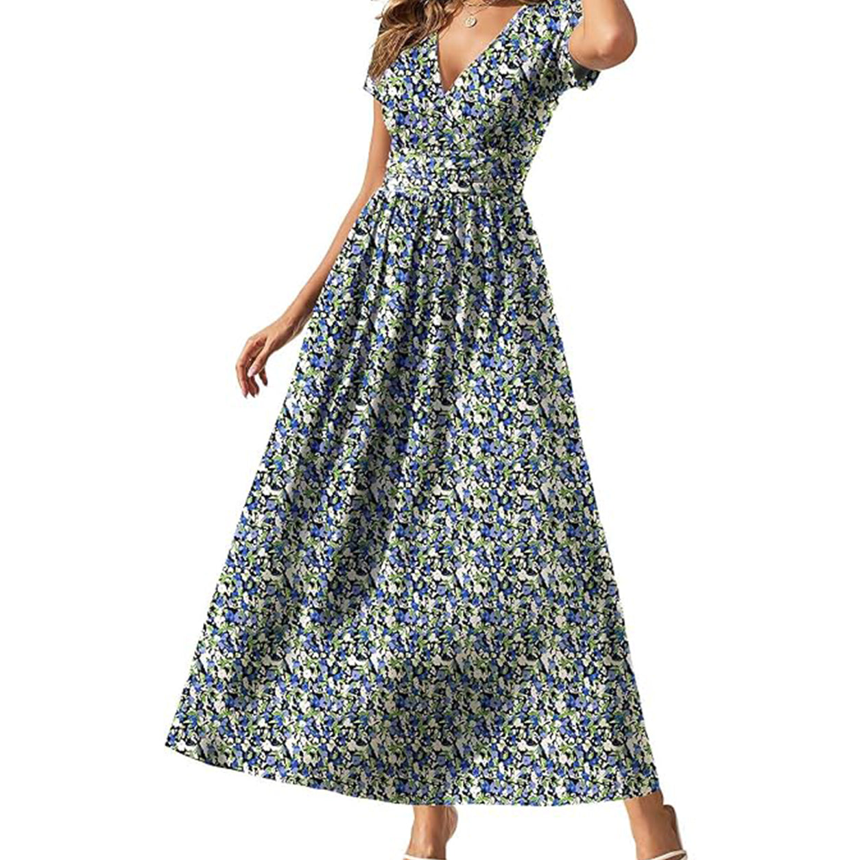Women's Wrap Maxi Dress ✨ Short Sleeve Flowy Dress with Pockets & Flattering Fit