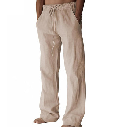 Men's Cotton Linen Pants ✨ Lightweight Wide Leg Casual Beach Pants with Elastic Waist & Pockets